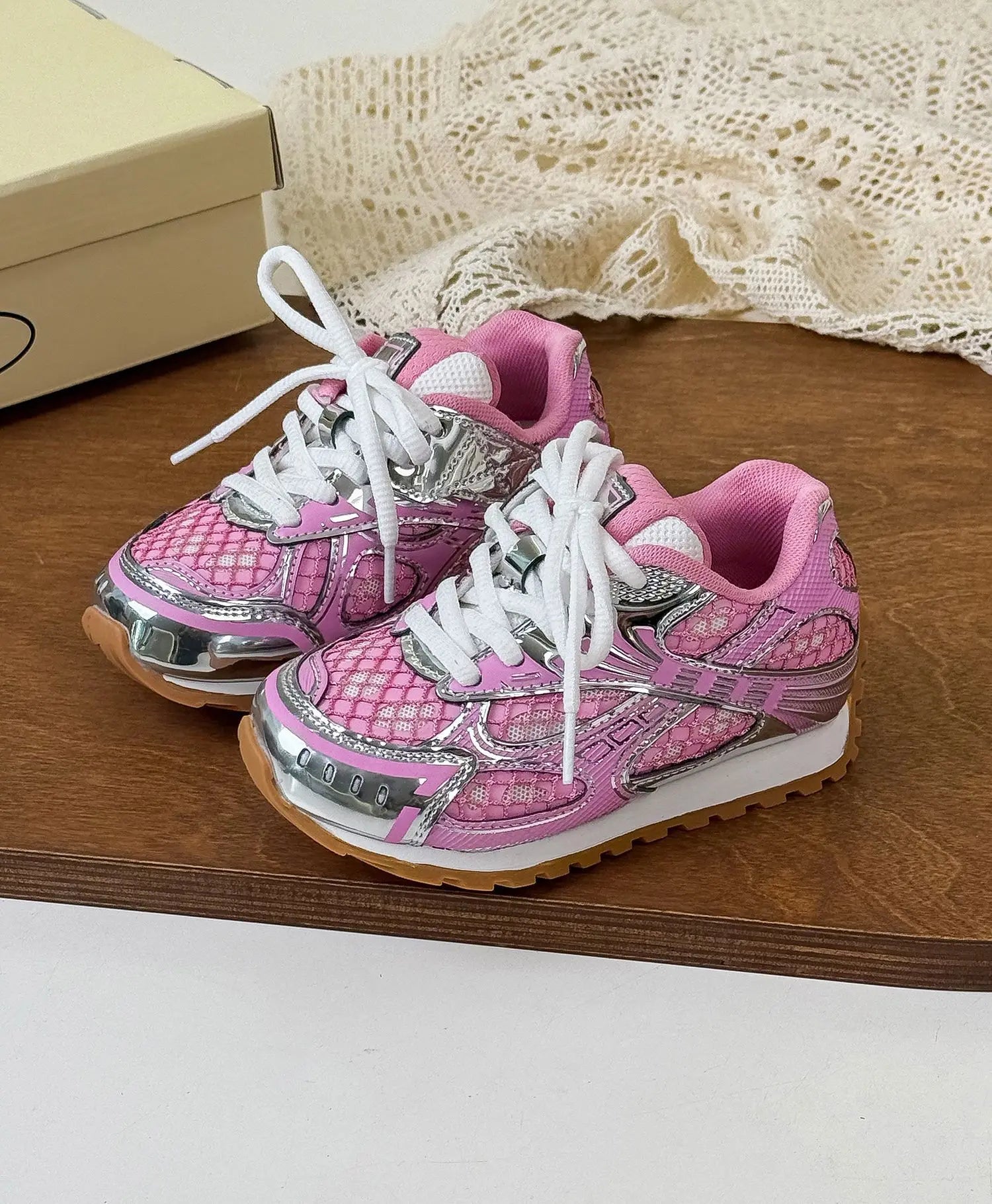 2025 Spring Toddler Kid Breathable Orbit Metallic Rubber Mesh Sneaker Children Casual Fashion Shoe Boy Girl Sports Walking Shoes