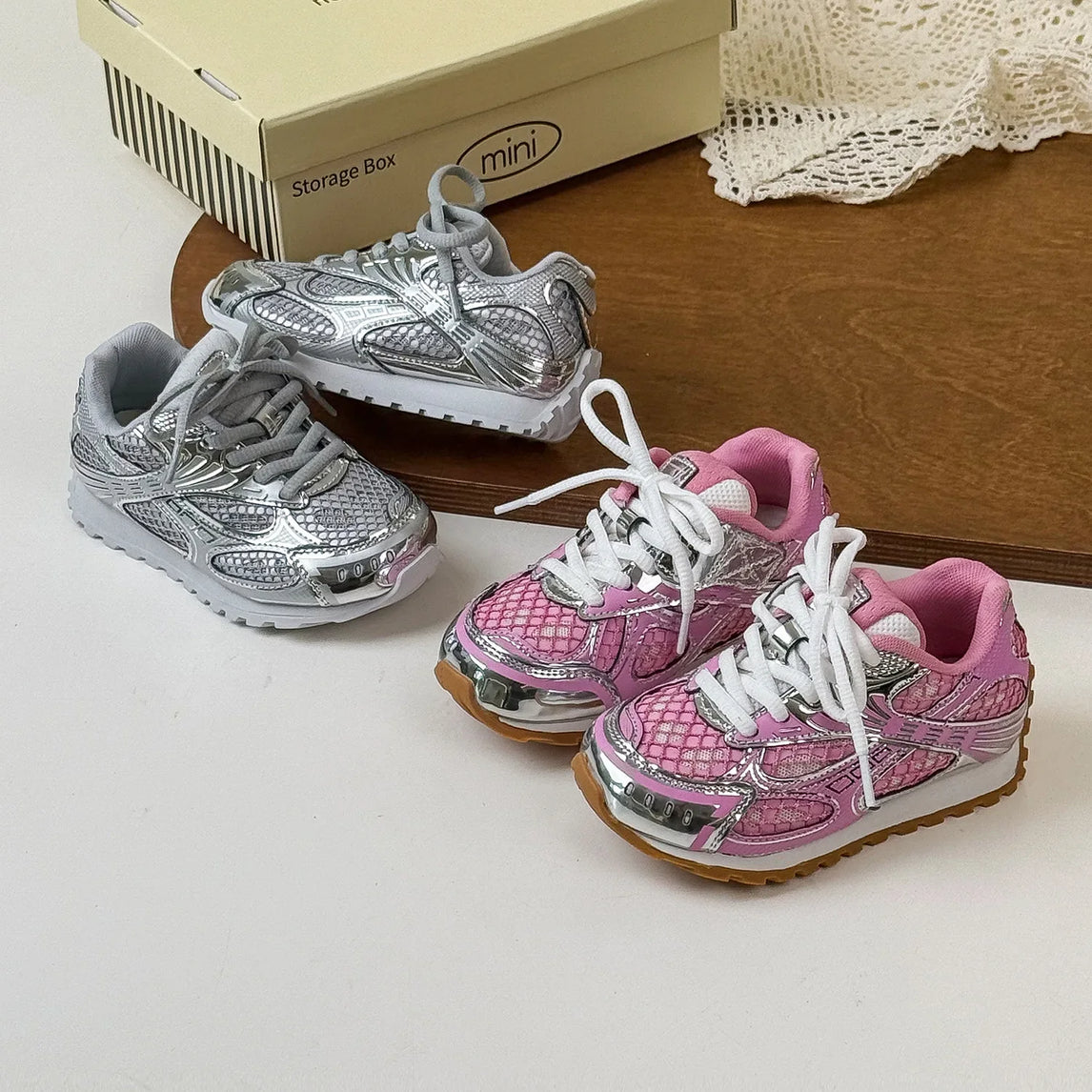 2025 Spring Toddler Kid Breathable Orbit Metallic Rubber Mesh Sneaker Children Casual Fashion Shoe Boy Girl Sports Walking Shoes