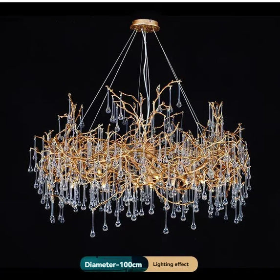 Copper Crystal Chandeliers Luxury Living Room Pendant Light French Villa Atmospheric Pendant Light Restaurant Light Hotel