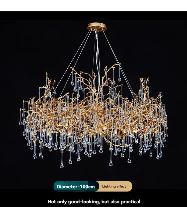 Copper Crystal Chandeliers Luxury Living Room Pendant Light French Villa Atmospheric Pendant Light Restaurant Light Hotel