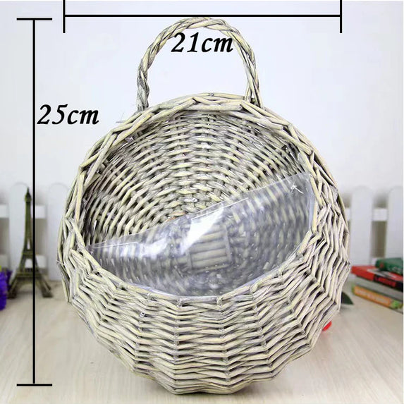 Hand Made Wicker Rattan Flower Planter Wall Hanging Wicker Rattam Basket Garden Vine Pot Plants Holder Garden Pots Wall Planter