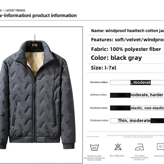 Men's Cotton Jacket Lamb Velvet Winter Loose Outerwear Fleece Lined Thick Warm Windproof Stand Collar Casual Jacket