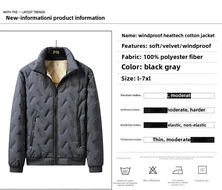 Men's Cotton Jacket Lamb Velvet Winter Loose Outerwear Fleece Lined Thick Warm Windproof Stand Collar Casual Jacket