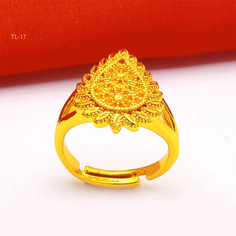 ANIID Ethiopia Dubai Flower Gold Color Arab Rings Resizable For Women Wedding Jewelry African Party Gift Nigerian Jewellery