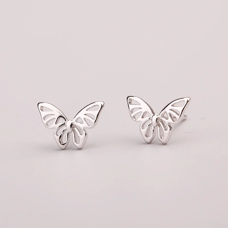 925 Silver Needles Silver Color Mini Star Heart Butterfly Stud Earrings for Women Hypoallergenic Daily Wear Ear Girls Pierc Gift