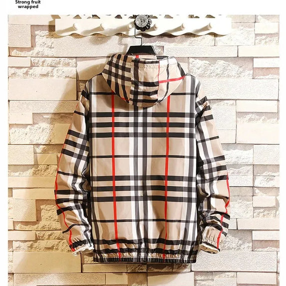 Trendy Korean Style Men's Plaid Jacket Spring Autumn New Arrival Slim Fit Hooded Versatile Casual Clothing From China