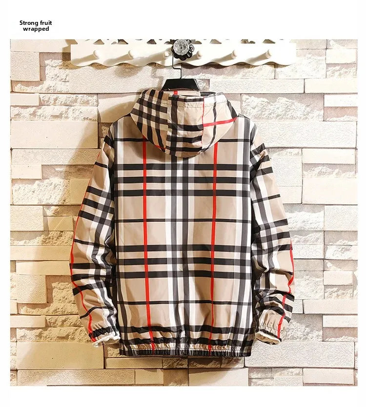 Trendy Korean Style Men's Plaid Jacket Spring Autumn New Arrival Slim Fit Hooded Versatile Casual Clothing From China