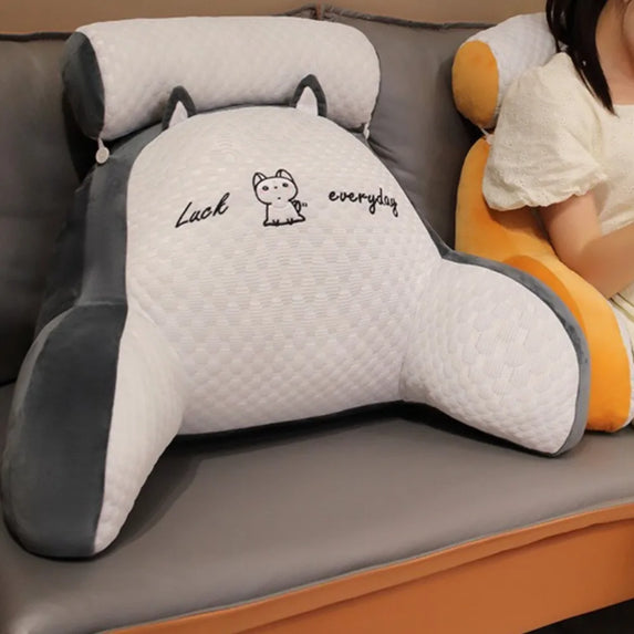 1pc Adjustable Reading Pillow - Ergonomic Back Support Cushion for Bed/Sofa/Floor, Gray Quilted Breathable Design