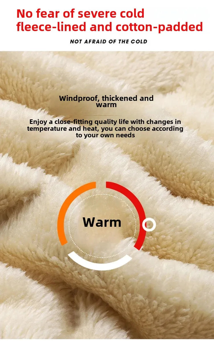 Men's Cotton Jacket Lamb Velvet Winter Loose Outerwear Fleece Lined Thick Warm Windproof Stand Collar Casual Jacket