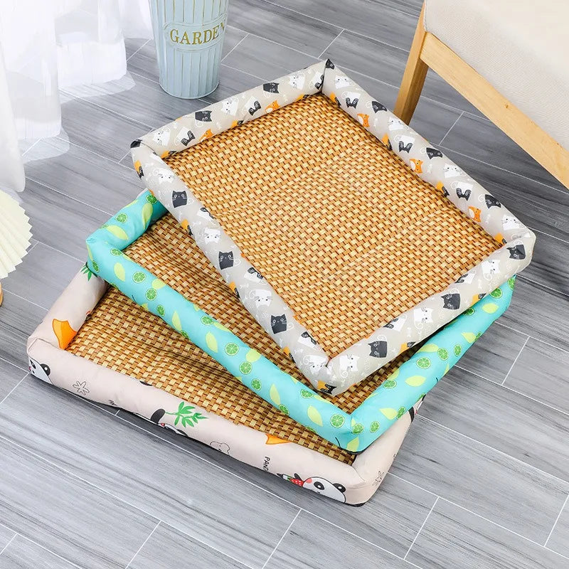 Summer Cat Beds Pet Cooling Mat Pad Lightweight Breathable Rattan Pet Bed Cooling Ice Nest for Small Animal Dogs Supplies