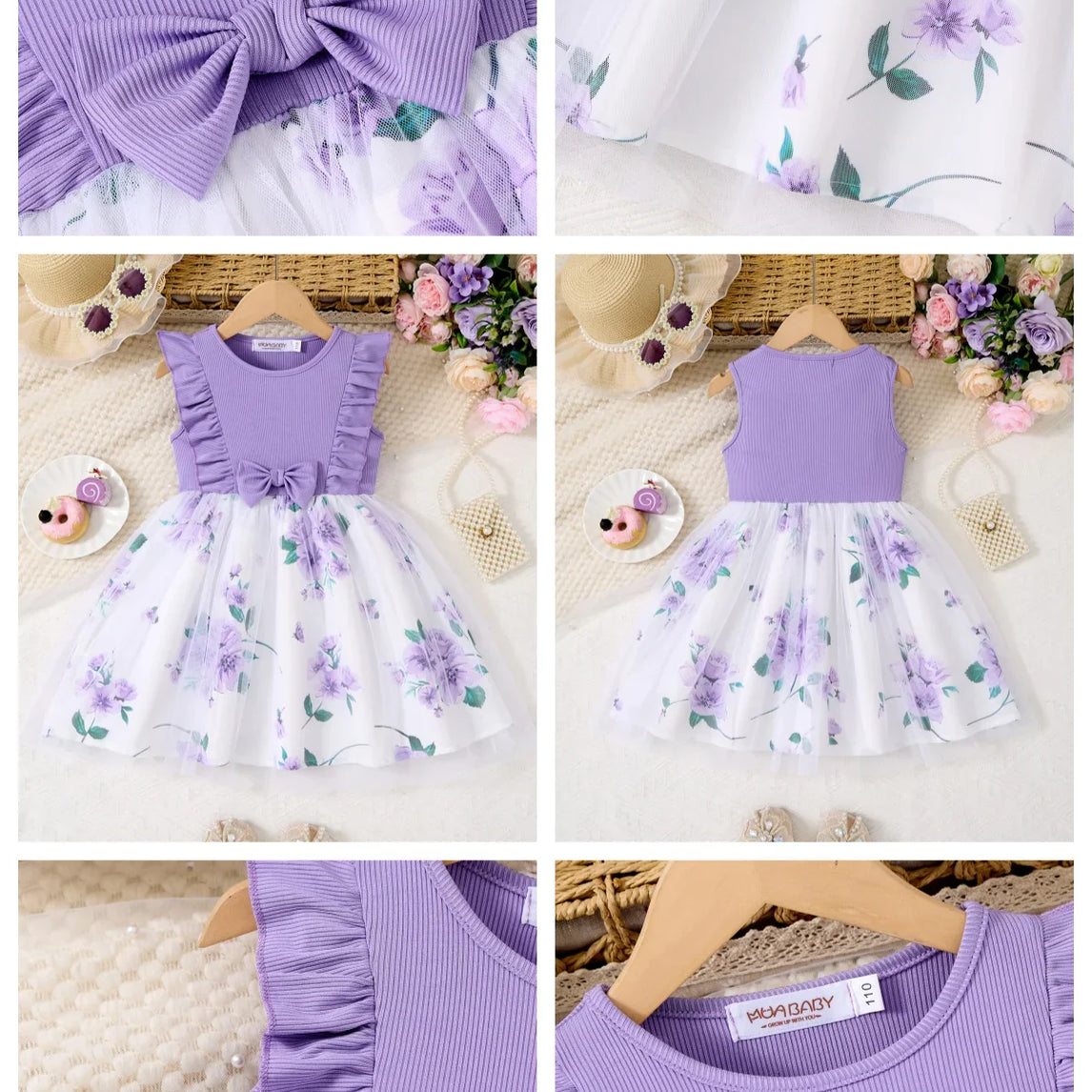 2-10Y Print Splicing Flower Dress Children's Birthday Ruffled Sleeveless Floral Princess Summer Dresses For Baby Sweet Girls
