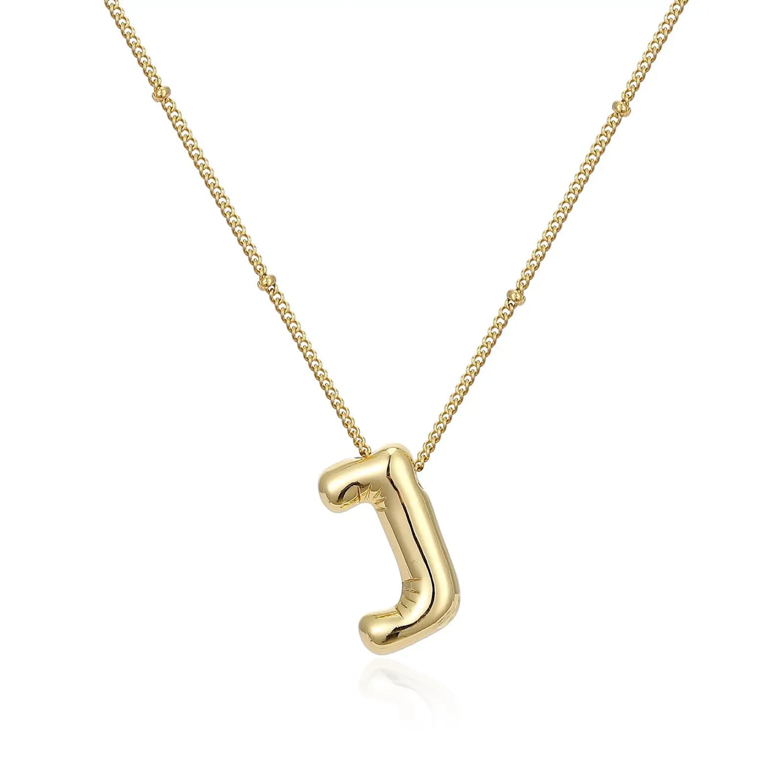 LATS Gold Plated Metal Chunky Alphabet Balloon Bubble Initial Letter Pendant Necklace for Women Men Boy Fashion Jewelry