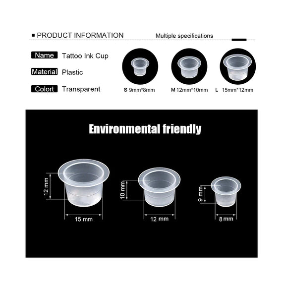 CJMIO 100/1000pcs Disposable Microblading Tattoo Ink Cups S M L Plastic Permanent Makeup Pigment Clear Holder Container Cap