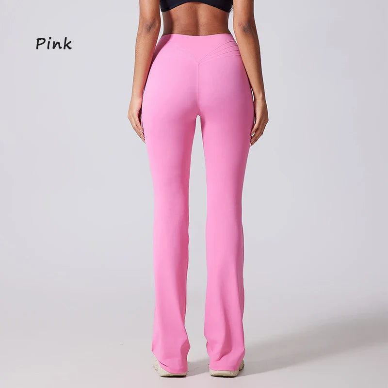 DIAS FIT JOY Women's Hip lifting flared pants high waisted yoga fitness pants sports micro flared yoga pants wide leg pants