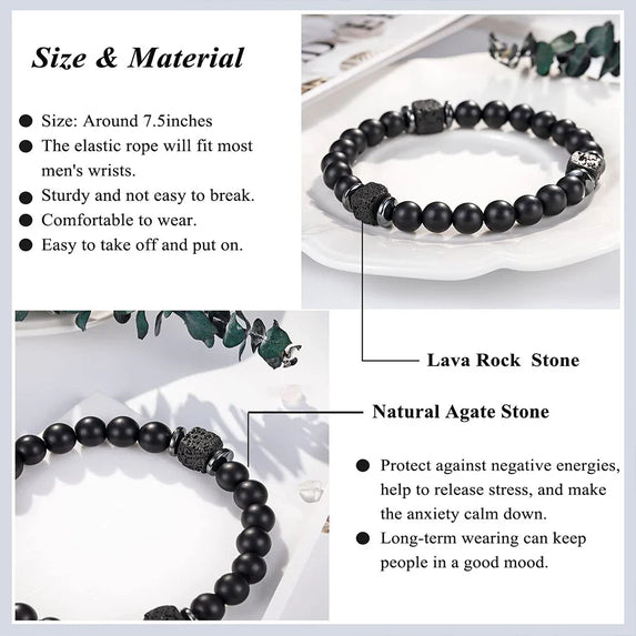 Fathers Day Gifts Mens Beaded Bracelet with Love Card Natural Stone Beaded Bracelet Lava Rock Bracelet Dad Birthday Gifts Ideas