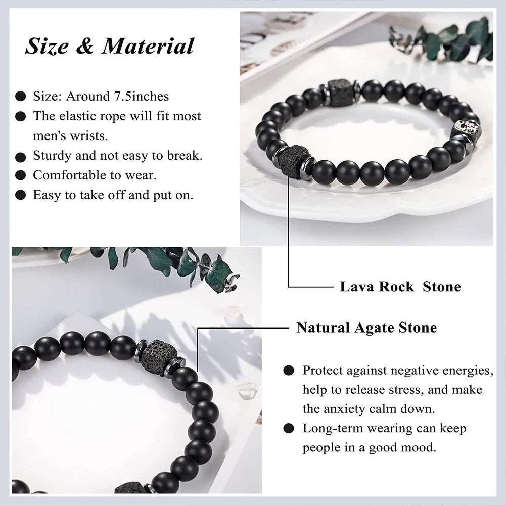 Fathers Day Gifts Mens Beaded Bracelet with Love Card Natural Stone Beaded Bracelet Lava Rock Bracelet Dad Birthday Gifts Ideas