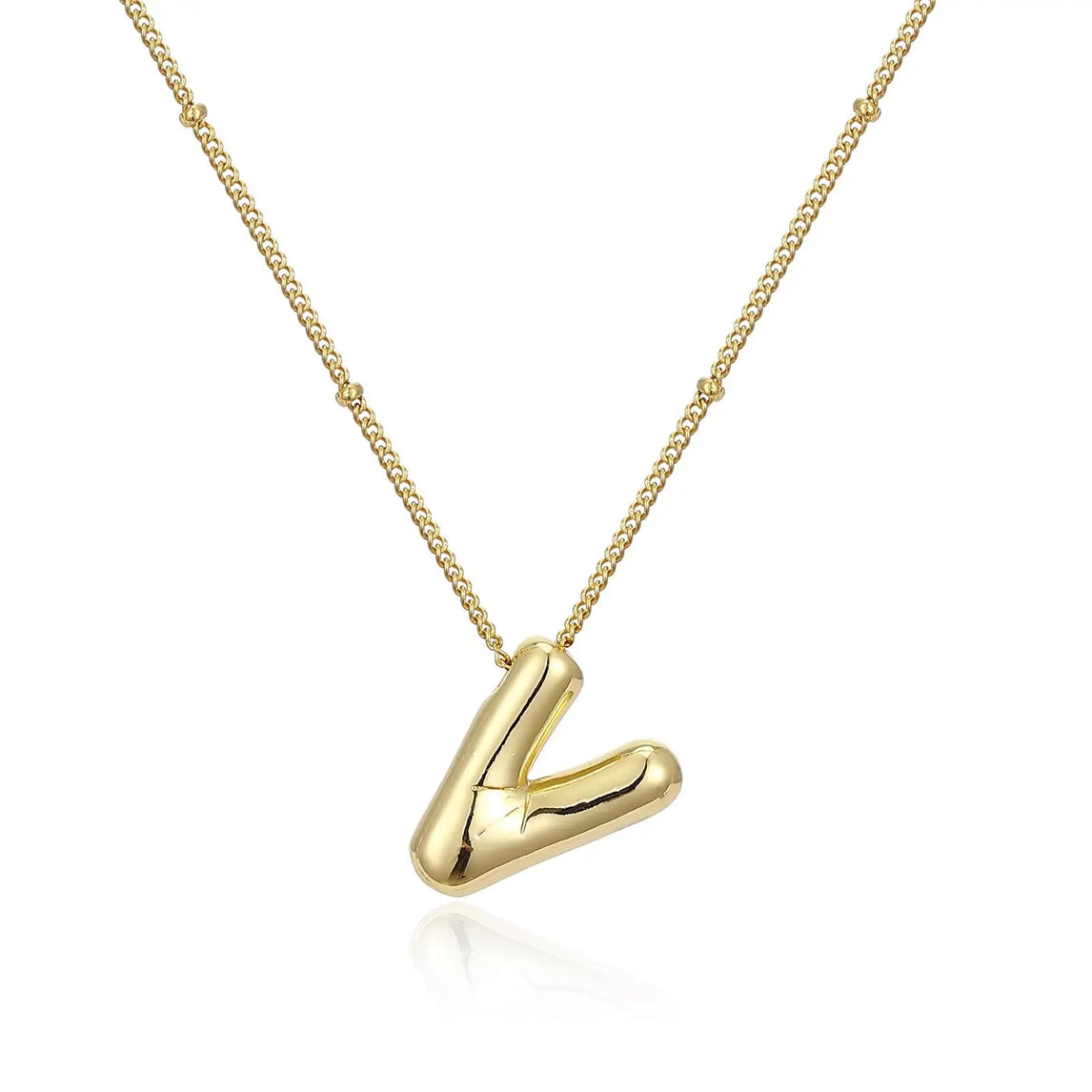 LATS Gold Plated Metal Chunky Alphabet Balloon Bubble Initial Letter Pendant Necklace for Women Men Boy Fashion Jewelry