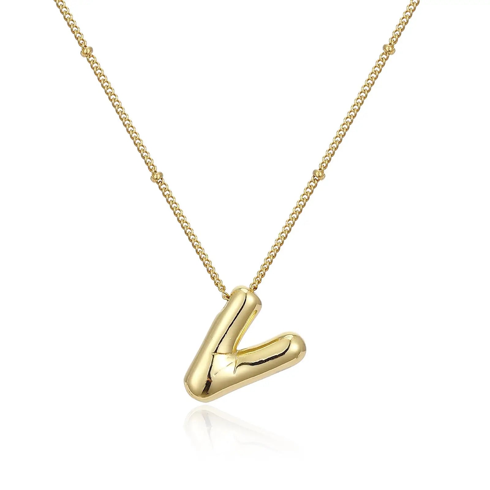 LATS Gold Plated Metal Chunky Alphabet Balloon Bubble Initial Letter Pendant Necklace for Women Men Boy Fashion Jewelry