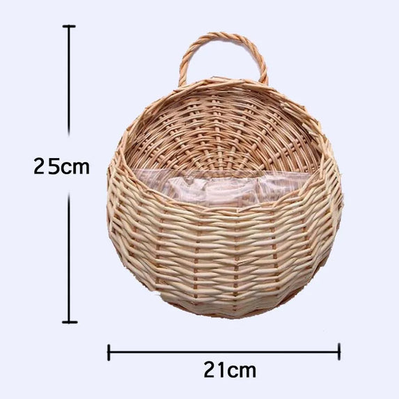 Hand Made Wicker Rattan Flower Planter Wall Hanging Wicker Rattam Basket Garden Vine Pot Plants Holder Garden Pots Wall Planter