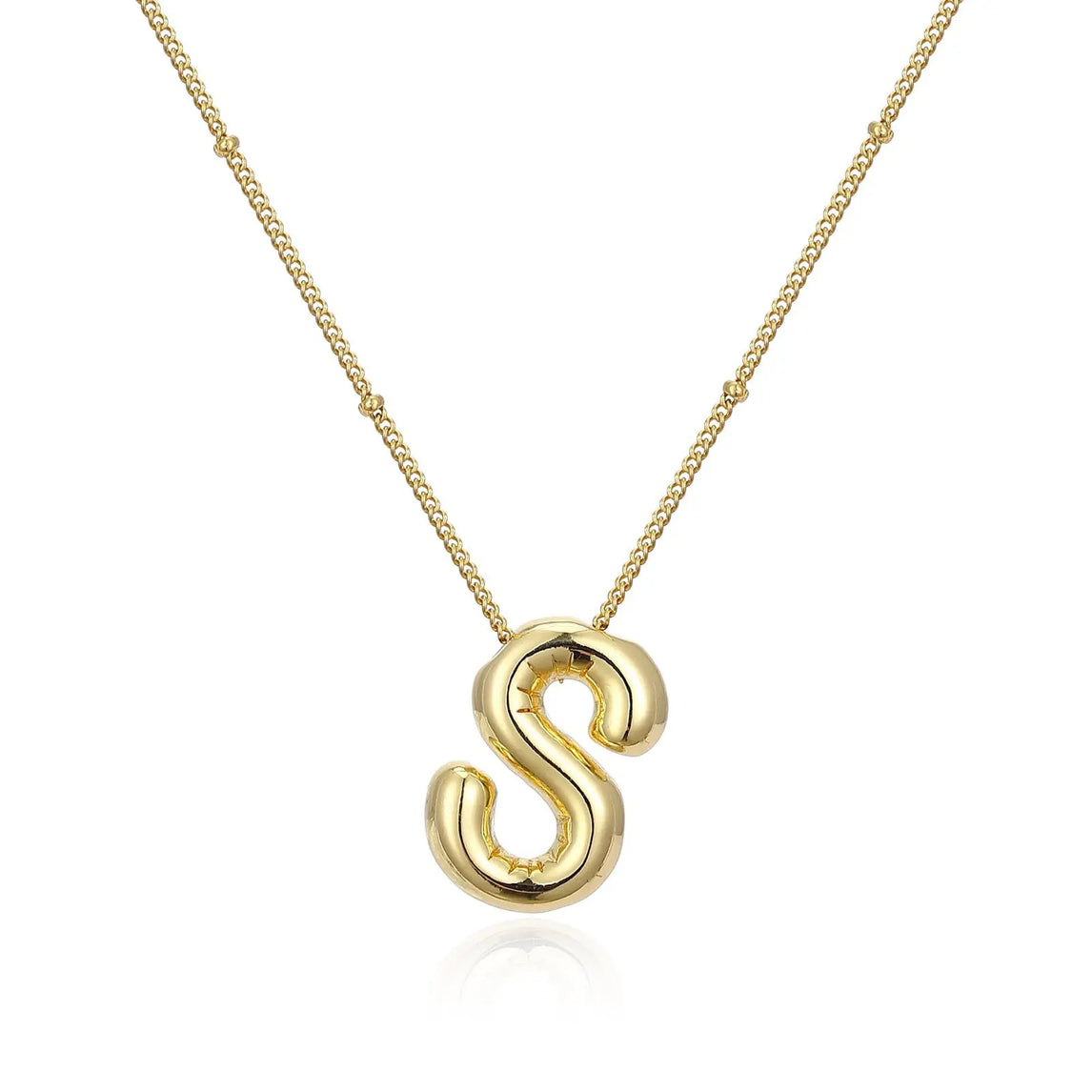LATS Gold Plated Metal Chunky Alphabet Balloon Bubble Initial Letter Pendant Necklace for Women Men Boy Fashion Jewelry