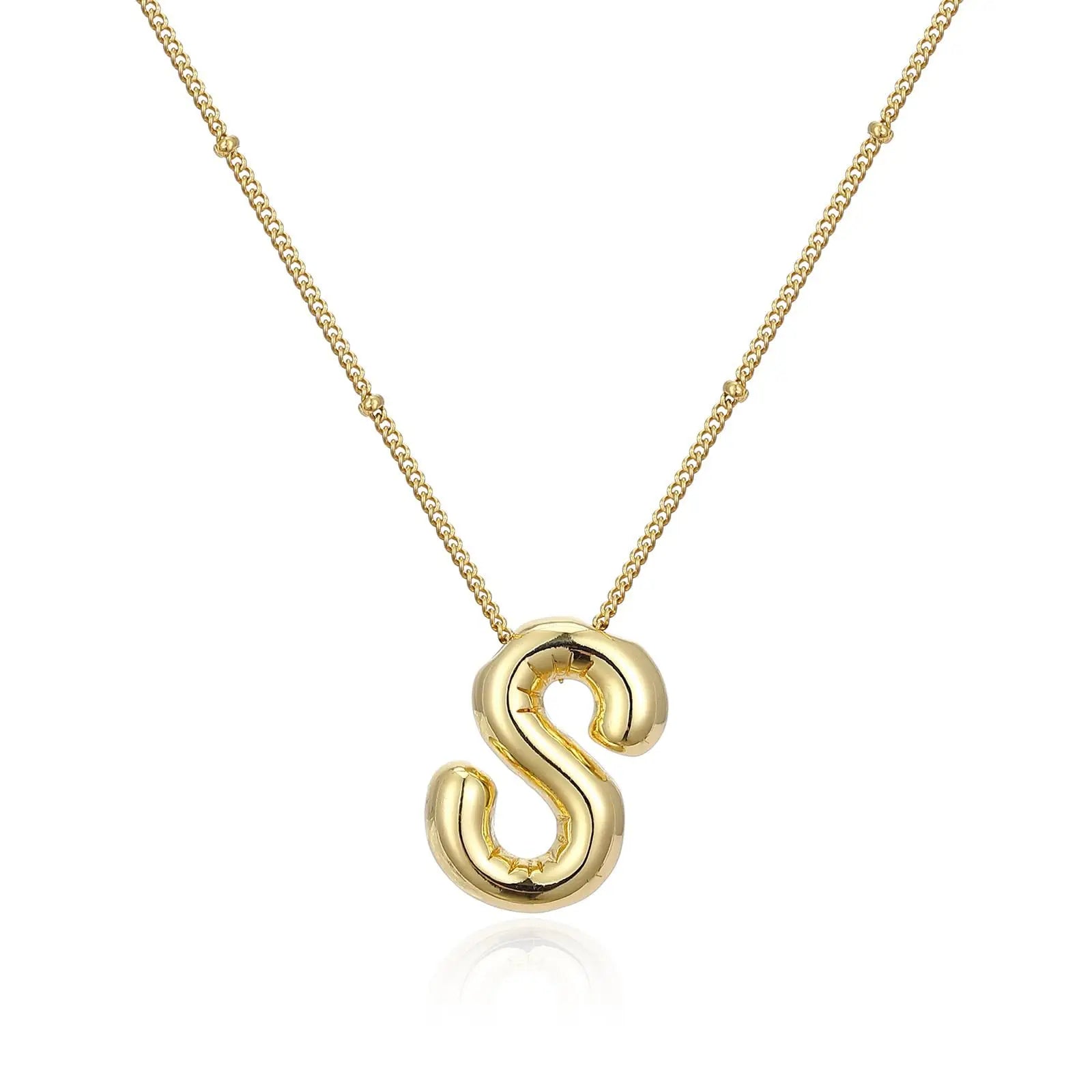LATS Gold Plated Metal Chunky Alphabet Balloon Bubble Initial Letter Pendant Necklace for Women Men Boy Fashion Jewelry