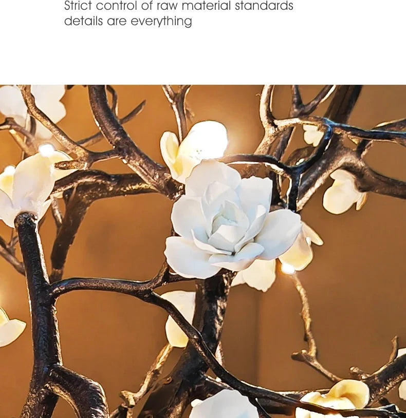 New Italian Light Luxury Ceramic All Copper Branch Living Room Ceiling Light Hotel Restaurant Sales Department Staircase Light