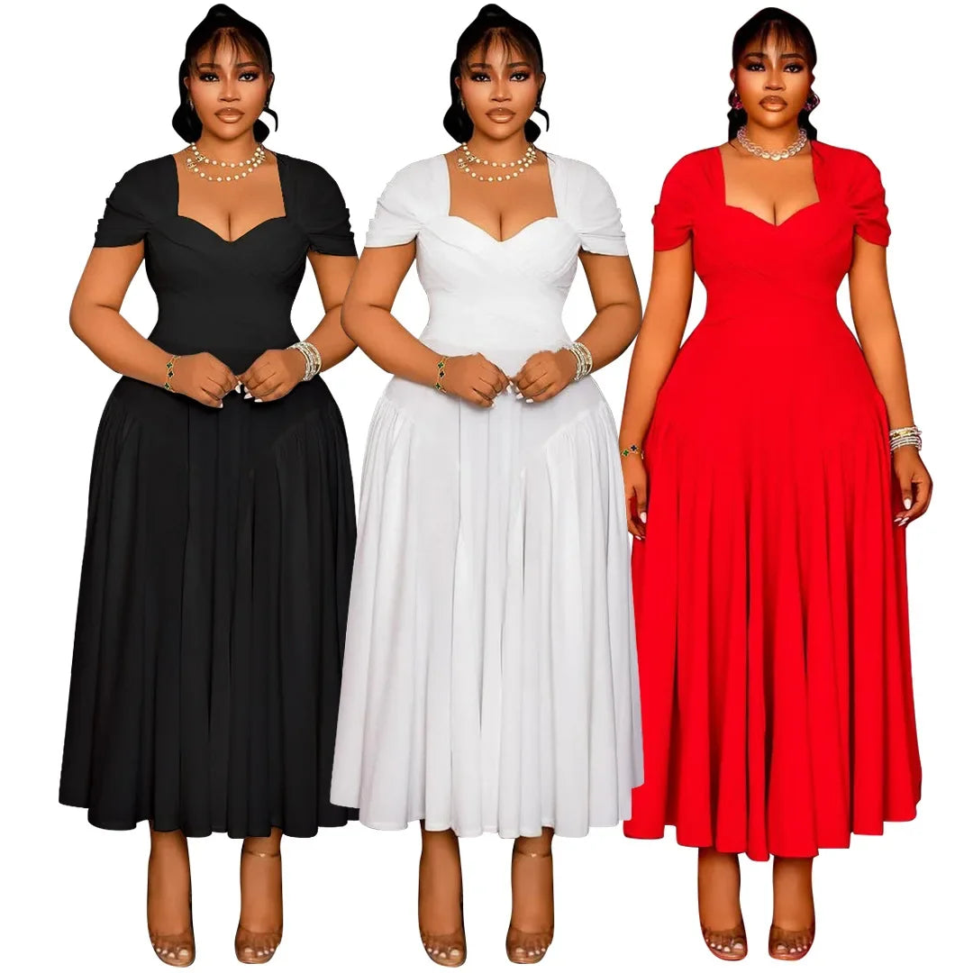 Plus Size Fashionable Elegant Long Strapless plus Size Dress for Black Women N8072 Cross-Border Large Size Clothing Sexy Wais...
