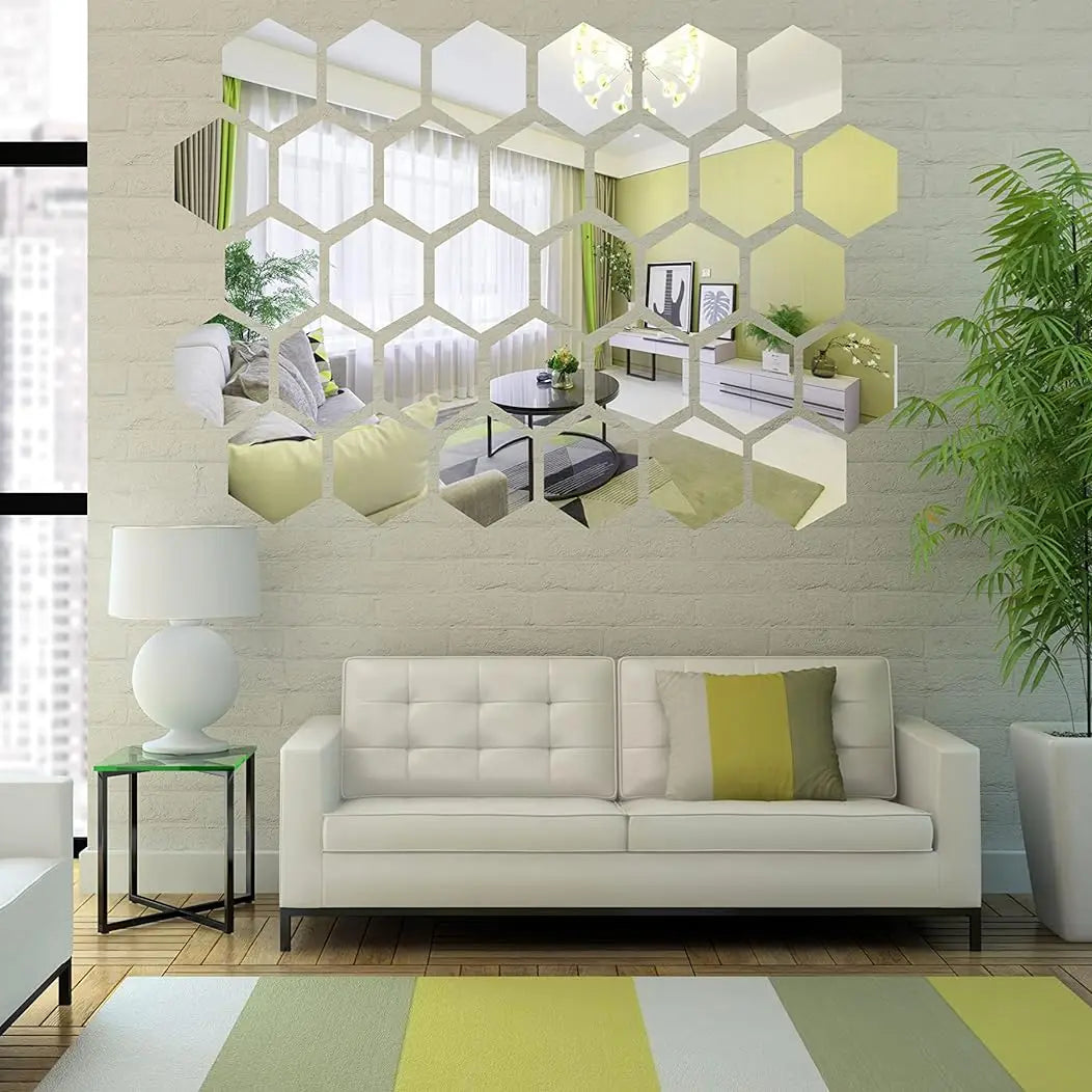 6/12pcs 3D Hexagon Mirror Wall Sticker Rose Gold DIY TV Background Living Room Stickers Wall Decor Bedroom Bathroom Home Decor