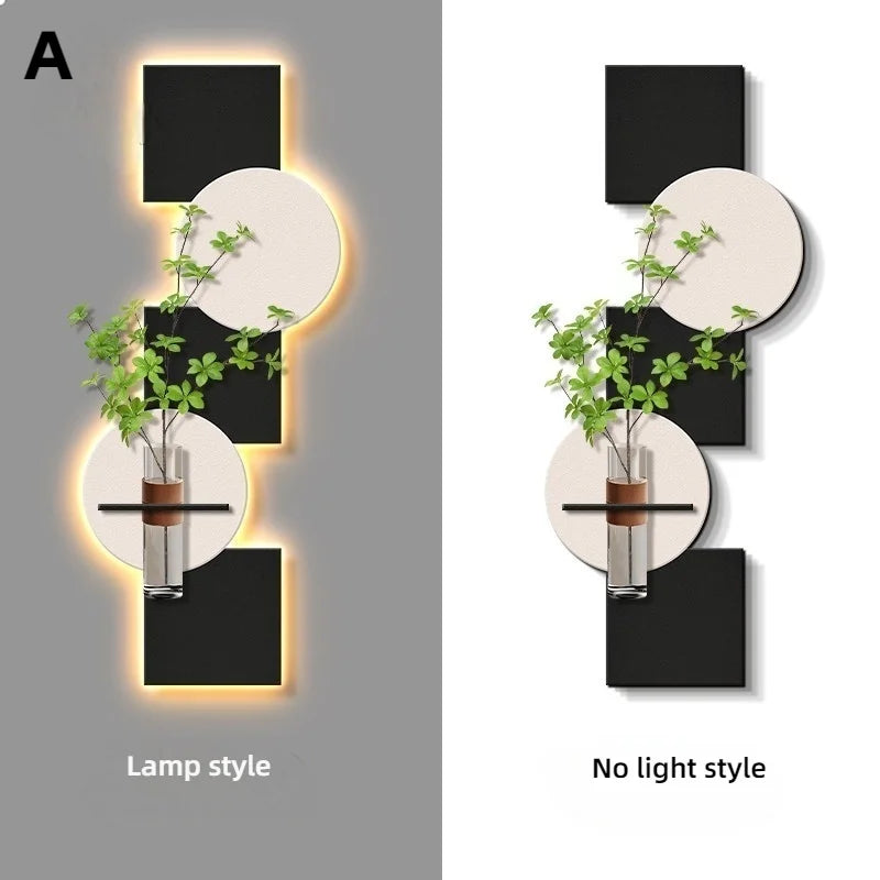 Modern Hydroponics Green Plants LED Decorative Paintings Home Decor Living Room Bedroom Entrance Hallway Sandstone Mural Lights