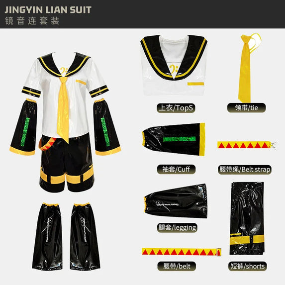UWOWO Kagaminee Rin/Len Cosplay with Ears Collab Series: Kagaminee Rin Len Cosplay Top Shorts Costumes Cosplay Outfit