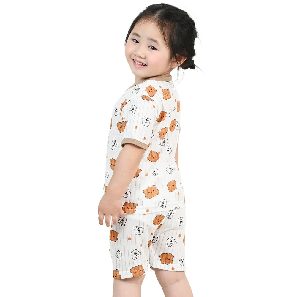 Children's Clothing Summer Boy Girl Home Sleepwear Sets Kids Cotton Short Sleeve T-Shirt Tops with Shorts Toddler Baby Pajamas