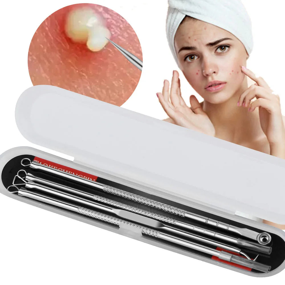 4-Piece Set Acne Needles Blackhead Remover Stainless Steel Needle Squeeze Acne Special Tool Face Pimple Pore Cleaning Skin Care