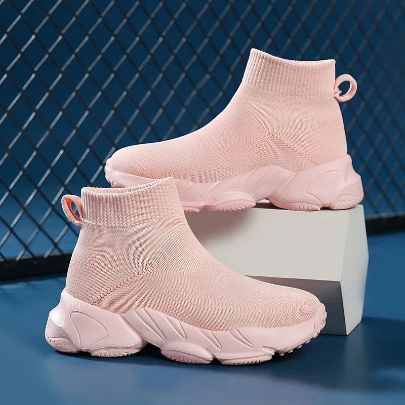 Kid Shoes Sneakers Fashion Knit Luxury Designer High Top Children Shoes Comfortable Casual Running Sports Tennis Shoes Boy Girls
