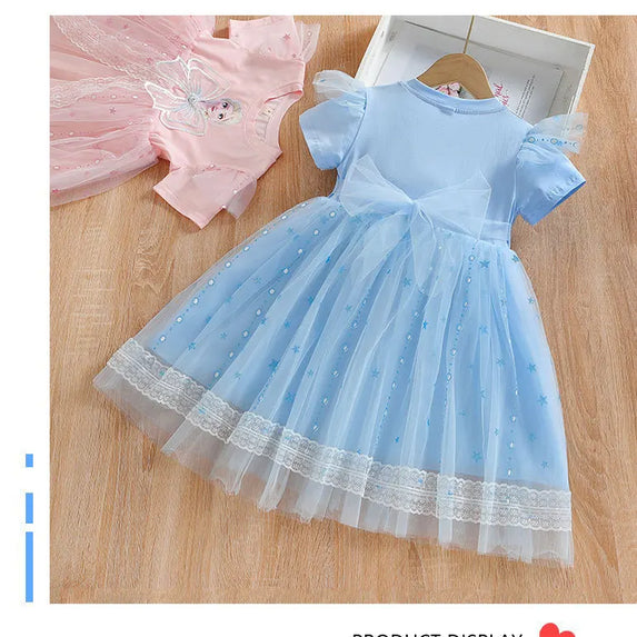 New Disney Girls Dress Short Sleeve Summer Princess Dresses Frozen Elsa Party Baby Dresses for Children Clothing Kids Clothes