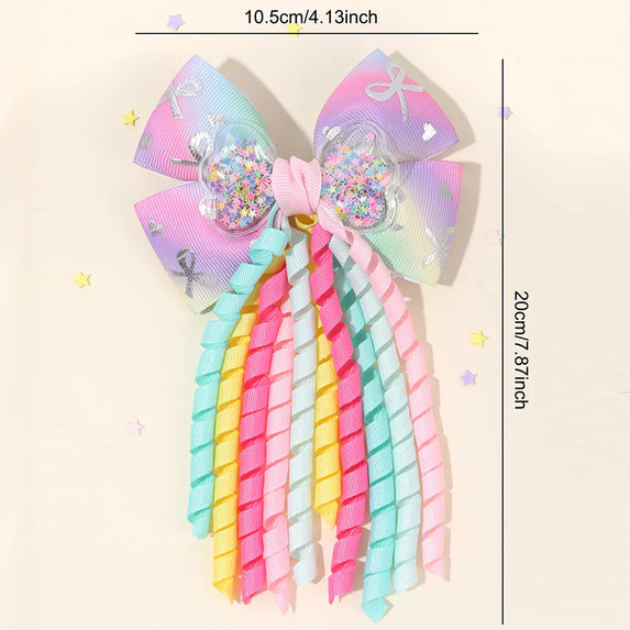 Sweet Unicorn Hair Clips For Girl Bow Barrette Cute Tassel Ribbon Curly Ponytail Hairpins Accessories