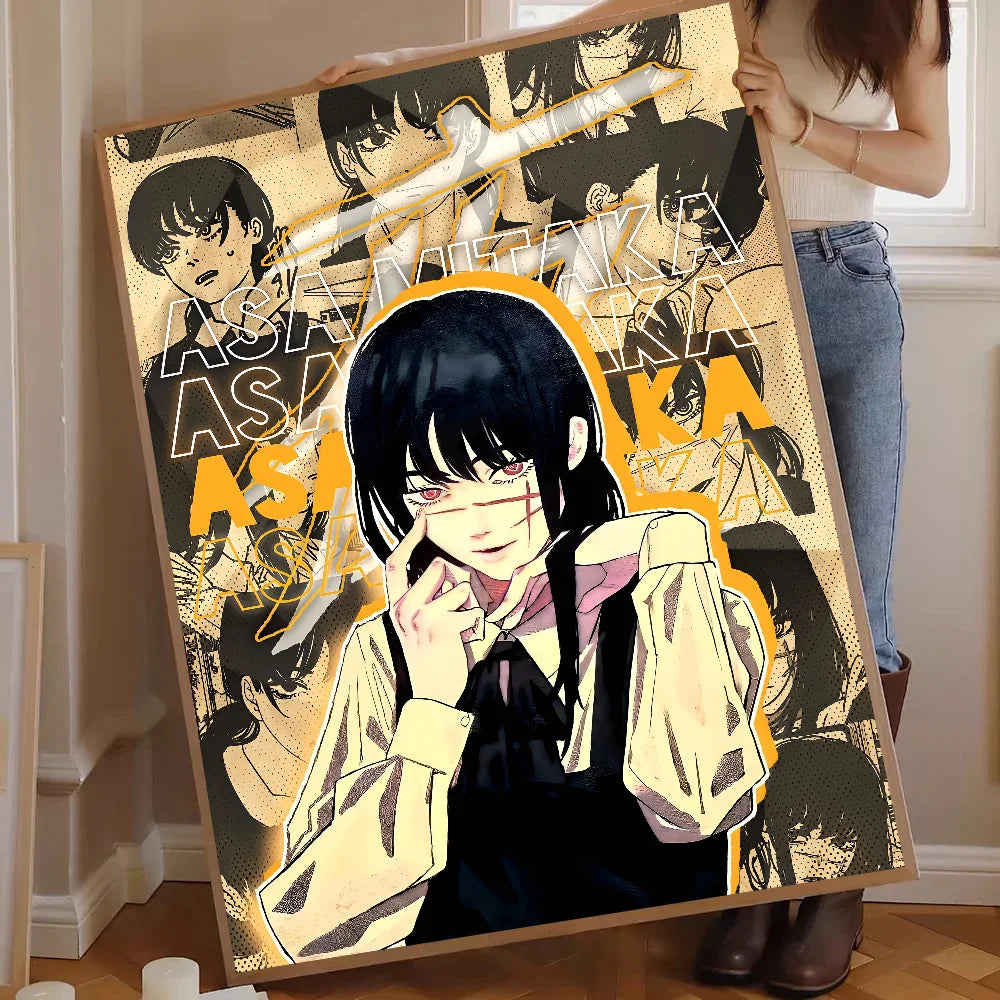 chainsaw man  Poster Self-adhesive Art Waterproof Paper Sticker Coffee House Bar Room Wall Decor
