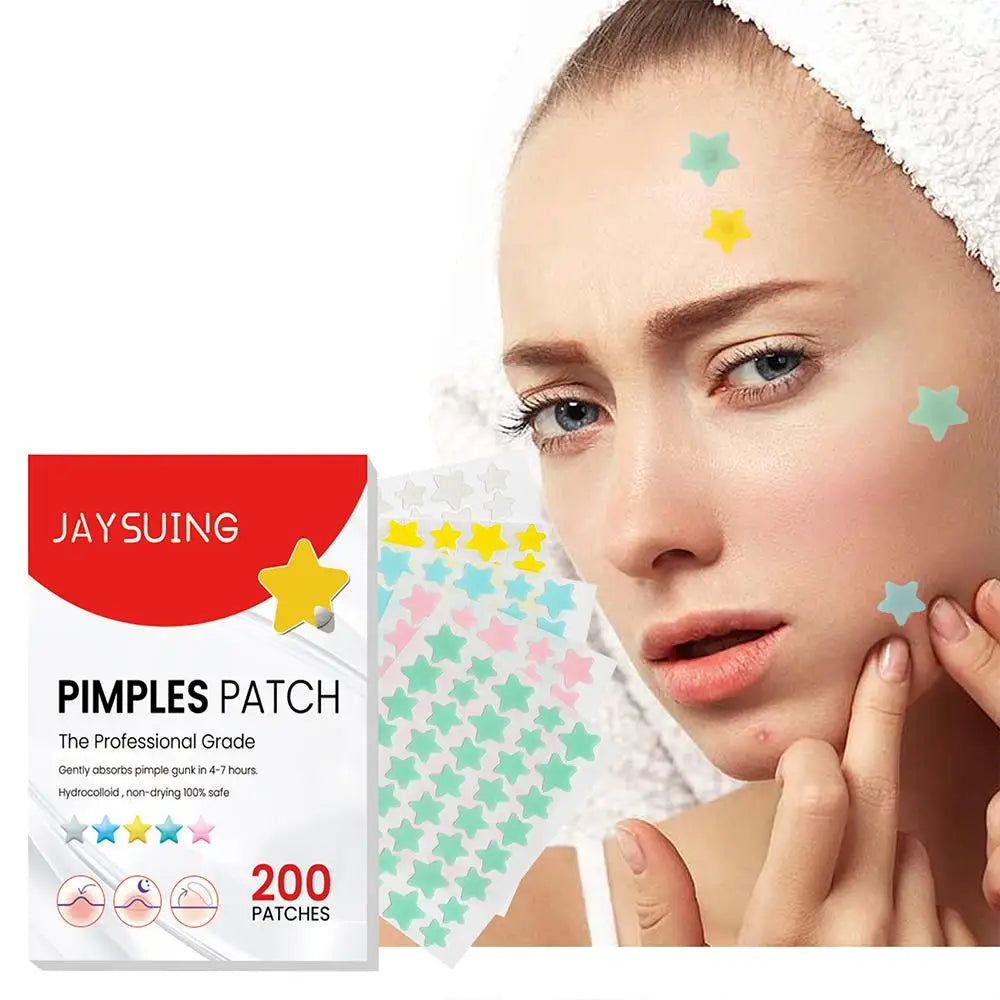 200pcs Colorful Cute Star Heart Shaped Acne Treatment Sticker Invisible Acne Cover Removal Pimple Patch Skin Care