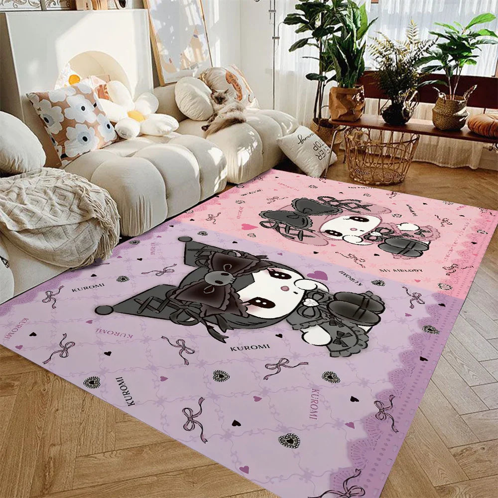 MINISO Sanrio Cute Kuromi Print Rug Non-slip Washable Carpet for Home Living Room Bedroom Rug Bathroom Floor Mat Kitchen Doormat