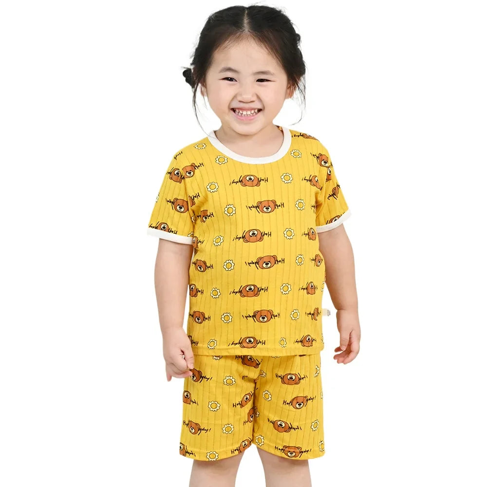 Children's Clothing Summer Boy Girl Home Sleepwear Sets Kids Cotton Short Sleeve T-Shirt Tops with Shorts Toddler Baby Pajamas