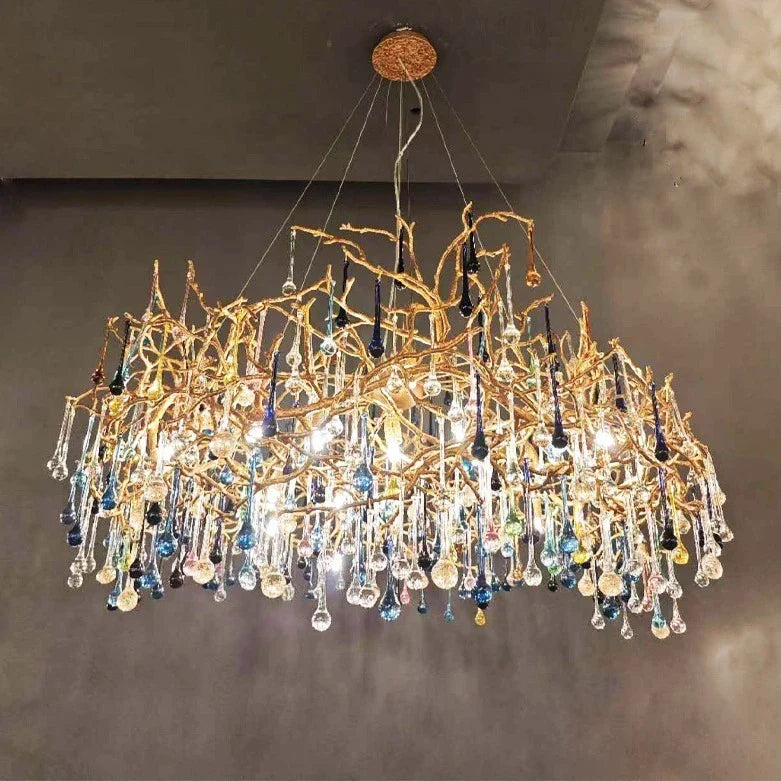 Copper Crystal Chandeliers Luxury Living Room Pendant Light French Villa Atmospheric Pendant Light Restaurant Light Hotel