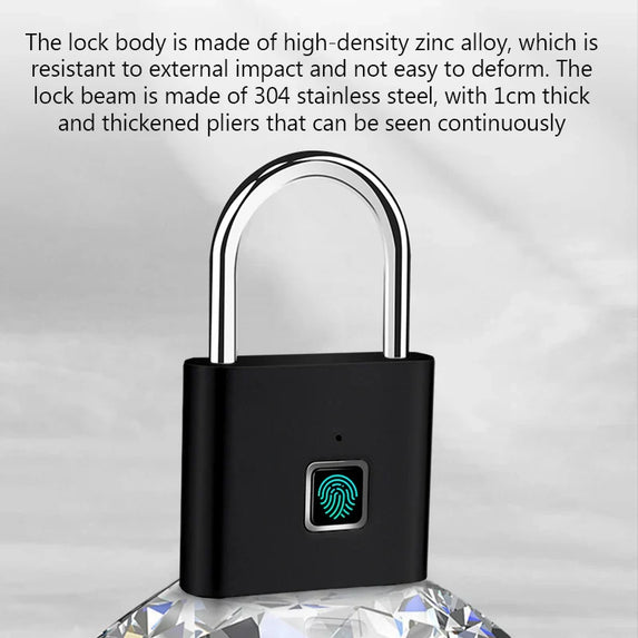 Smart Fingerprint Padlock Waterproof Zinc Alloy Biometric Padlocks With Buit-in Rechargeable Battery USB Charge