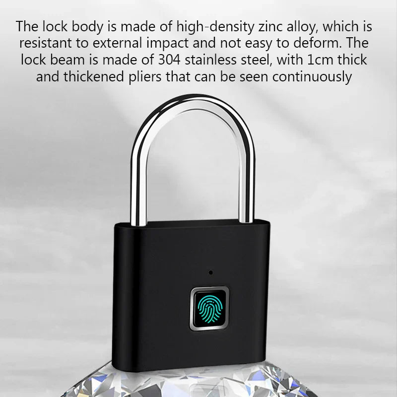 Smart Fingerprint Padlock Waterproof Zinc Alloy Biometric Padlocks With Buit-in Rechargeable Battery USB Charge