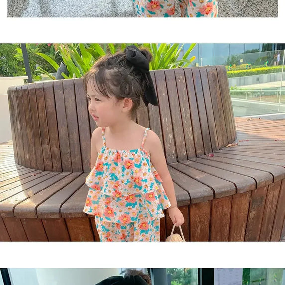 2024 Summer New baby Girls' Suits Cute Floral Vest And Anti-Mosquito Pants Children Clothing Sets Fashion Kids Outfit