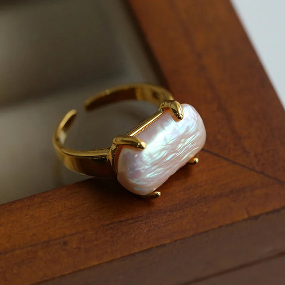 Luxury Pearl Shell Earring Ring Brooch Jewelry Set, Natural Stone Ring & Flower Earring,Women's Elegant Clothing Decoration Gift