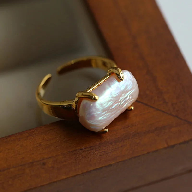 Luxury Pearl Shell Earring Ring Brooch Jewelry Set, Natural Stone Ring & Flower Earring,Women's Elegant Clothing Decoration Gift