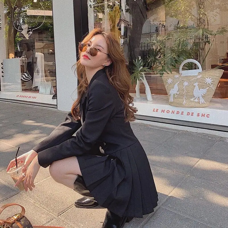 Women's Dress Harajuku Formal Occasion Female Dresses 2024 Long Sleeve Blazer Clothing Aesthetic Luxury Promotion Retro Fashion