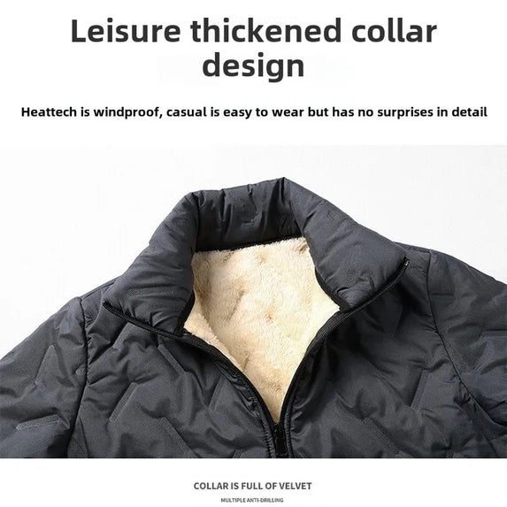 Men's Cotton Jacket Lamb Velvet Winter Loose Outerwear Fleece Lined Thick Warm Windproof Stand Collar Casual Jacket