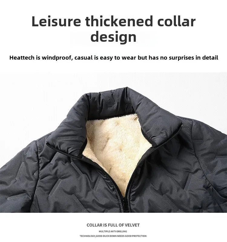 Men's Cotton Jacket Lamb Velvet Winter Loose Outerwear Fleece Lined Thick Warm Windproof Stand Collar Casual Jacket