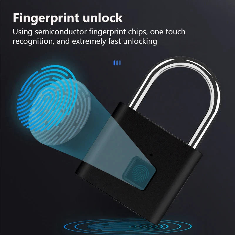 Smart Fingerprint Padlock Waterproof Zinc Alloy Biometric Padlocks With Buit-in Rechargeable Battery USB Charge