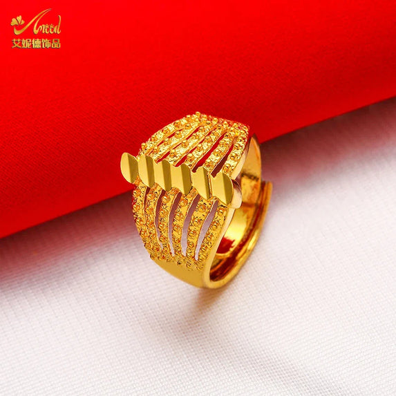 ANIID Ethiopia Dubai Flower Gold Color Arab Rings Resizable For Women Wedding Jewelry African Party Gift Nigerian Jewellery